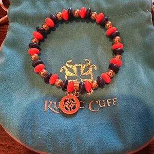 Rustic Cuff Vibrant Orange and dark purple Bracelet with Rustic Cuff Charm